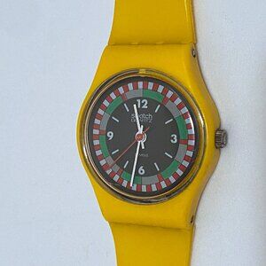 Vintage Swatch Watch Yellow Racer LJ100 Ladies 1984 Stranger Things